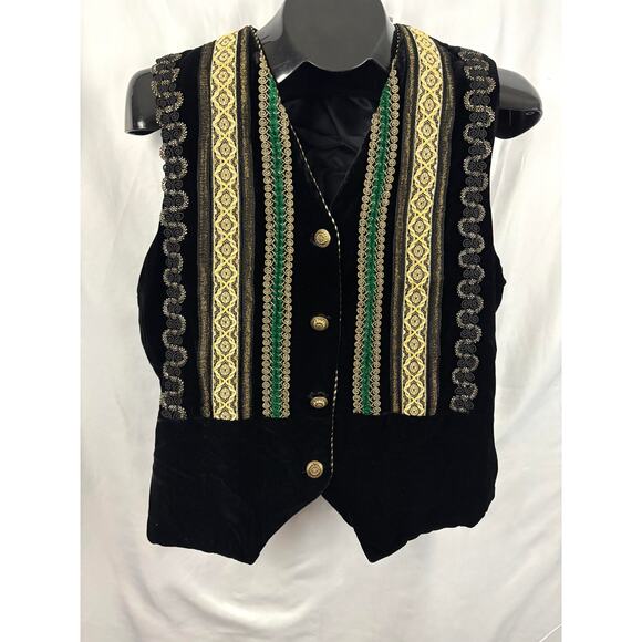 Vintage Women's Vest Medium Velvet & Gold Trim Silk Blend Y2K Eagle’s Eye Lined - Picture 11 of 16
